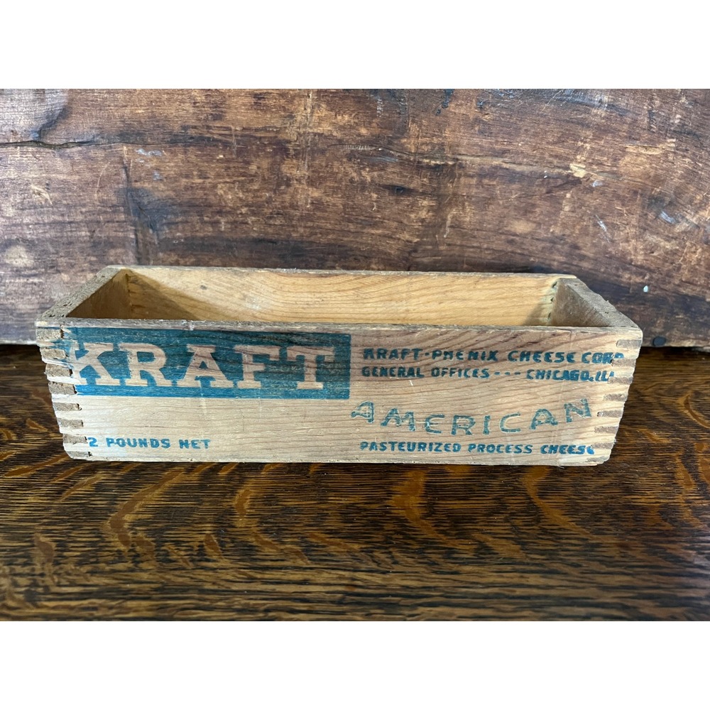 Vintage Kraft American Cheese Wooden Box Crate 2 Lb Phenix Cheese Corp Chicago